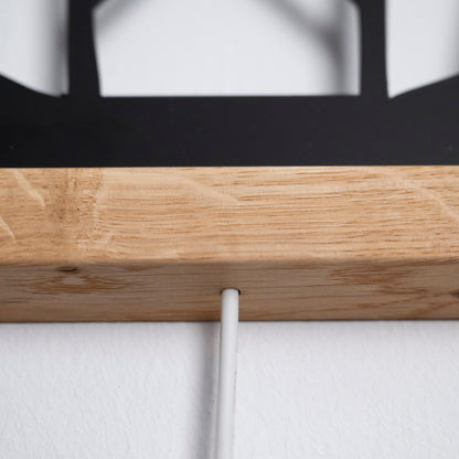 Prismis Wandbild Stahl Schwarz und Eichenholzrahmen - Eule - Detail Kabel
