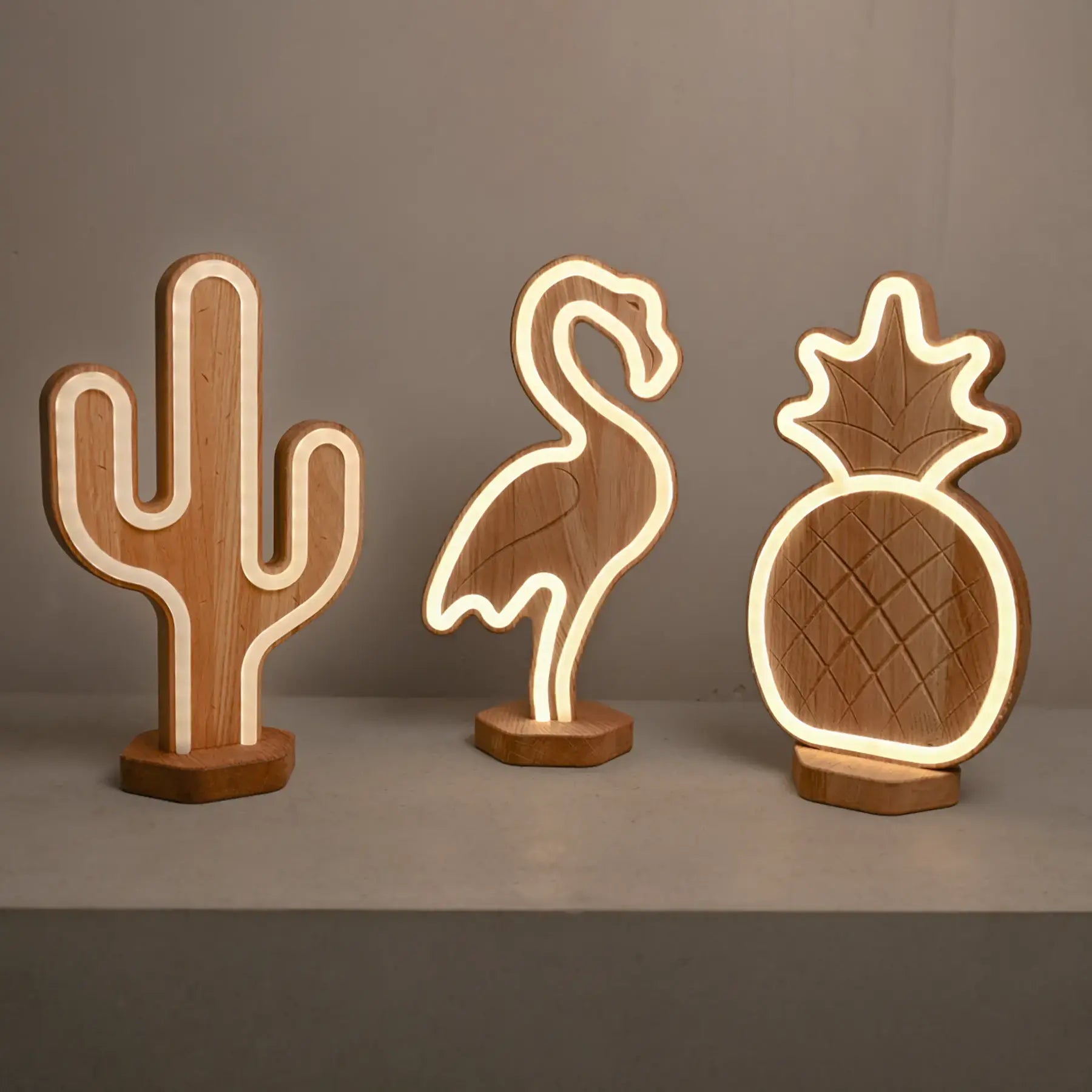 Lignulux DUAL-COLOR Tropical Trio - LED Neon Lamp Set Oak Wood