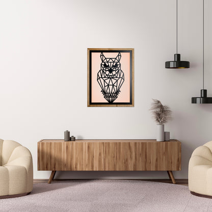 Prismis Wandbild Stahl Schwarz und Eichenholzrahmen - Eule - Wohnzimmer