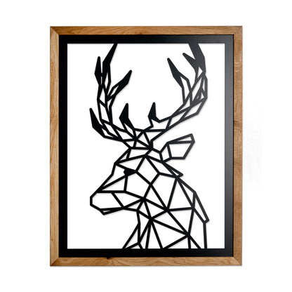 Prismis Wandbild Stahl Schwarz und Eichenholzrahmen - Hirsch