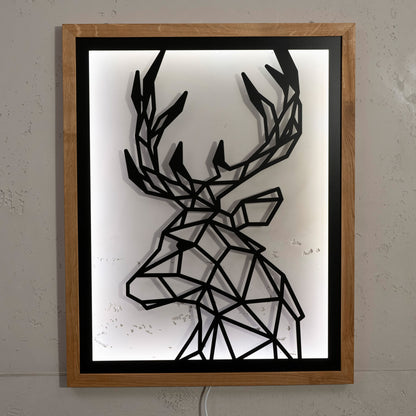 Prismis Wandbild Hirsch aus Stahl mit LED-Beleuchtung - Weiß leuchtend