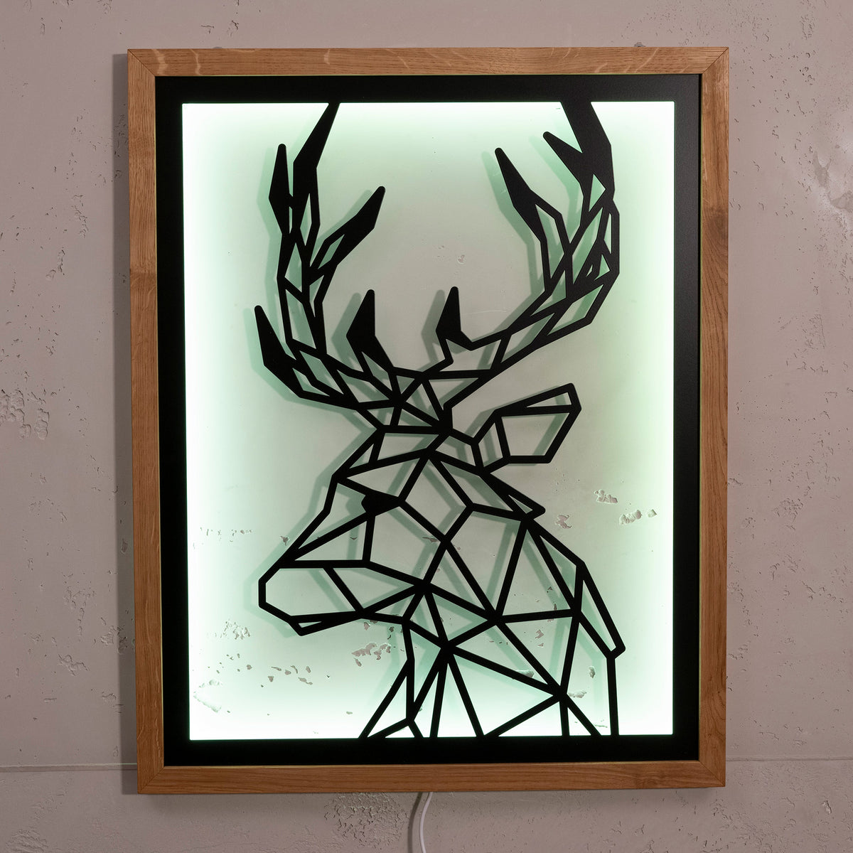 Prismis Wandbild Hirsch aus Stahl mit LED-Beleuchtung - Grün leuchtend