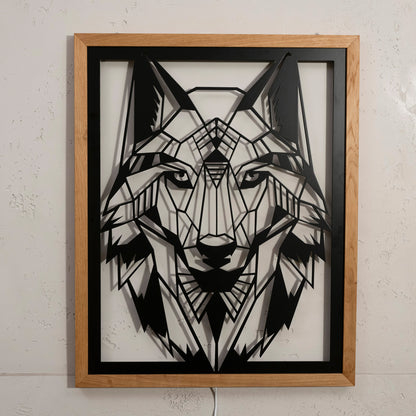 Prismis Wandbild Wolf aus Stahl mit LED-Beleuchtung - ausgeschaltet