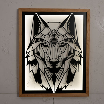 Prismis Wandbild Wolf aus Stahl mit LED-Beleuchtung - Weiß leuchtend