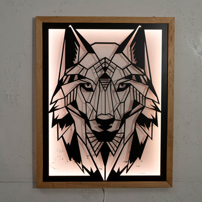 Prismis Wandbild Wolf aus Stahl mit LED-Beleuchtung -Rot leuchtend